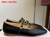 Celine Les Ballerines Celine Double Strap in Lambskin Black Replica