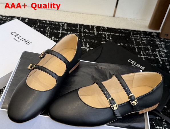 Celine Les Ballerines Celine Double Strap in Lambskin Black Replica