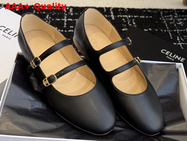 Celine Les Ballerines Celine Double Strap in Lambskin Black Replica