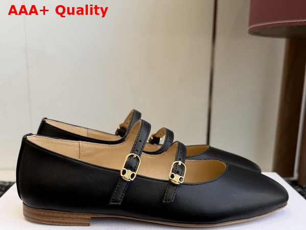 Celine Les Ballerines Celine Double Strap in Lambskin Black Replica