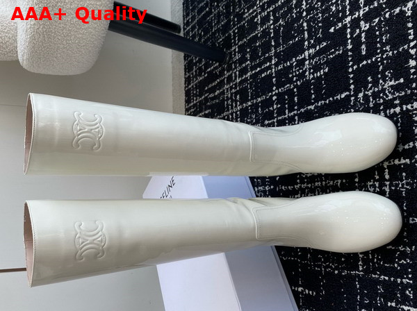 Celine Les Bottes Celine Triomphe High Boot in Patent Calfskin White Cotton Replica