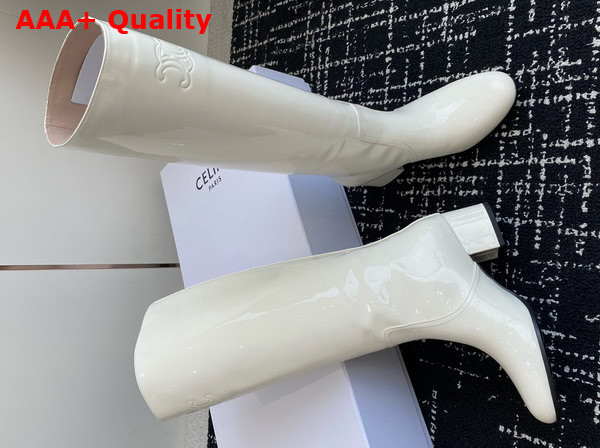 Celine Les Bottes Celine Triomphe High Boot in Patent Calfskin White Cotton Replica