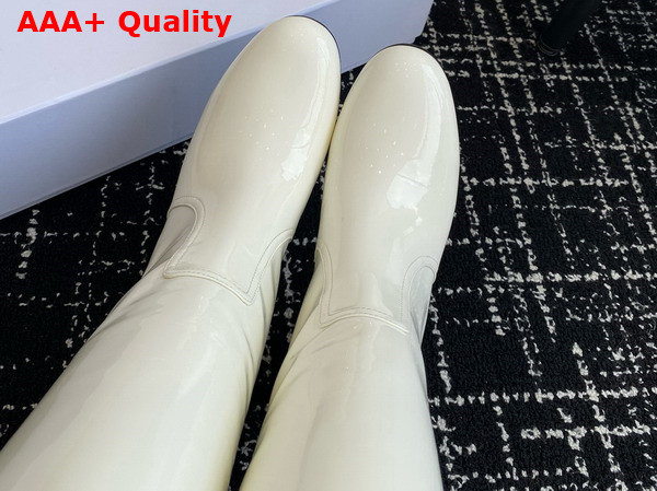 Celine Les Bottes Celine Triomphe High Boot in Patent Calfskin White Cotton Replica