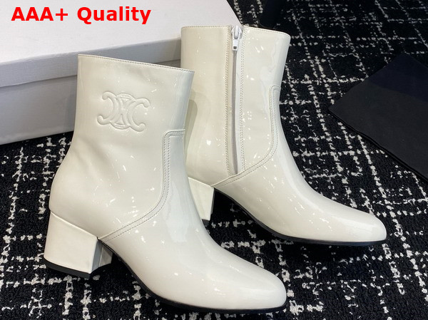 Celine Les Bottes Celine Triomphe Zipped Boot in White Cotton Patent Calfskin Replica