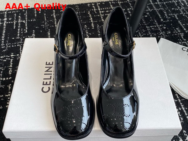 Celine Lily Perforated Triomphe Babies in Black Patent Calfskin Replica
