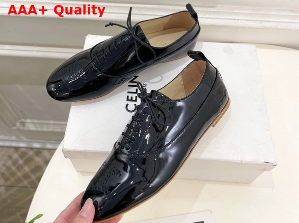 Celine Lise Perforated Triomphe Richelieu in Black Polished Leather Replica