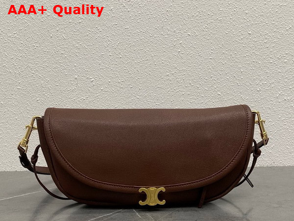 Celine Little Halfmoon Soft Triomphe in Deep Brown Supple Shiny Lambskin Replica