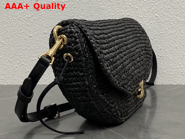 Celine Little Halfmoon Soft Triomphe in Raffia and Lambskin Black Replica