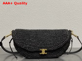 Celine Little Halfmoon Soft Triomphe in Raffia and Lambskin Black Replica