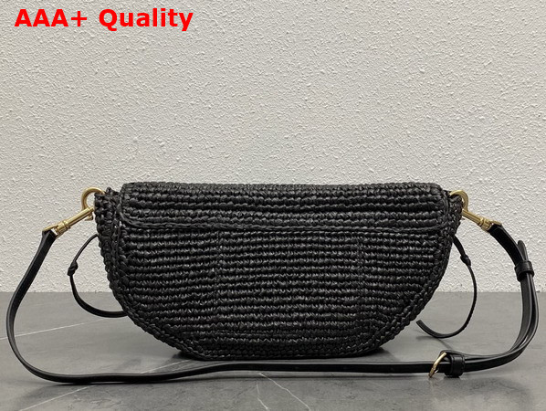 Celine Little Halfmoon Soft Triomphe in Raffia and Lambskin Black Replica
