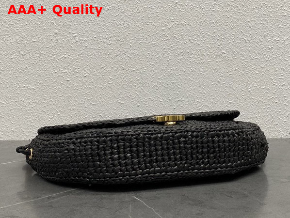 Celine Little Halfmoon Soft Triomphe in Raffia and Lambskin Black Replica