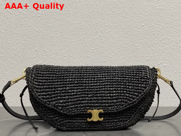 Celine Little Halfmoon Soft Triomphe in Raffia and Lambskin Black Replica
