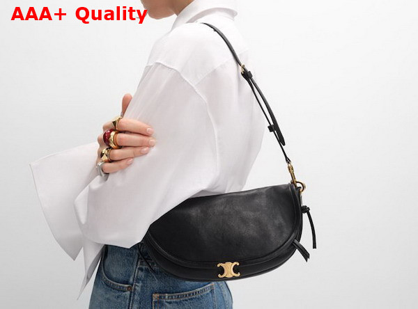 Celine Little Halfmoon Soft Triomphe in Supple Shiny Lambskin Black Replica