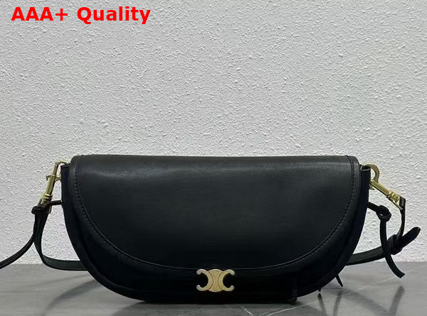 Celine Little Halfmoon Soft Triomphe in Supple Shiny Lambskin Black Replica