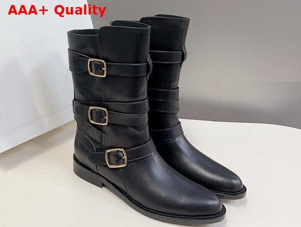 Celine Lyra Triple Buckles Boot in Black Calfskin Replica