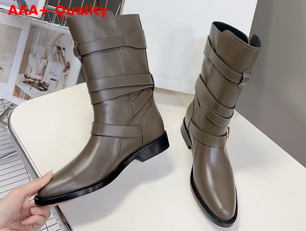 Celine Lyra Triple Buckles Boot in Khaki Calfskin Replica