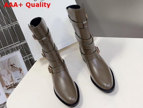 Celine Lyra Triple Buckles Boot in Khaki Calfskin Replica