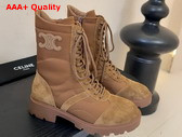 Celine Margaret Boot in Nylon and Suede Calfskin Dark Beige Replica