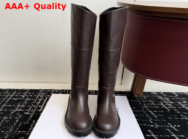 Celine Margaret High Boot in Calfskin Dark Brown Replica