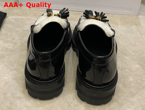 Celine Margaret Loafer with Tassels in Polished Bull and Shearling Black Natural Replica