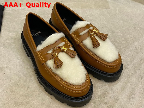 Celine Margaret Loafer with Tassels in Polished Bull and Shearling Tan Natural Replica