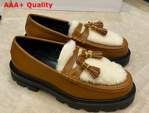 Celine Margaret Loafer with Tassels in Polished Bull and Shearling Tan Natural Replica
