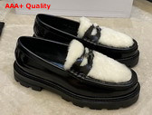 Celine Margaret Penny Chunky Loafer in Black Polished Bull with Shearling Replica