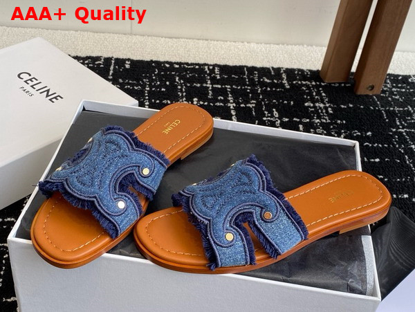 Celine Marina Fringed Mule in Blue Denim Replica