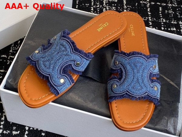 Celine Marina Fringed Mule in Blue Denim Replica