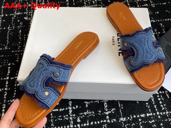 Celine Marina Fringed Mule in Blue Denim Replica