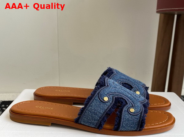 Celine Marina Fringed Mule in Blue Denim Replica