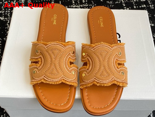 Celine Marina Fringed Mule in Tan Denim Replica