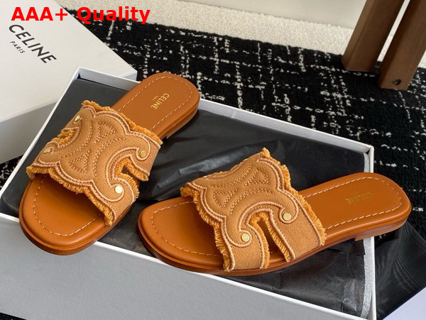 Celine Marina Fringed Mule in Tan Denim Replica