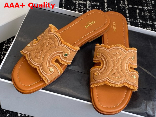 Celine Marina Fringed Mule in Tan Denim Replica