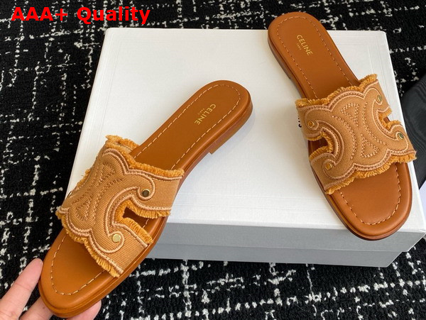 Celine Marina Fringed Mule in Tan Denim Replica