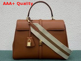 Celine Medium 16 Bag in Tan Satinated Calfskin with Long Strap in Textile and Calfskin Replica