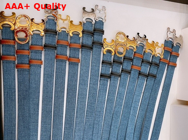 Celine Medium 25mm Triomphe Belt in Blue Denim Replica