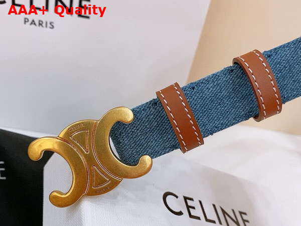 Celine Medium 25mm Triomphe Belt in Blue Denim Replica
