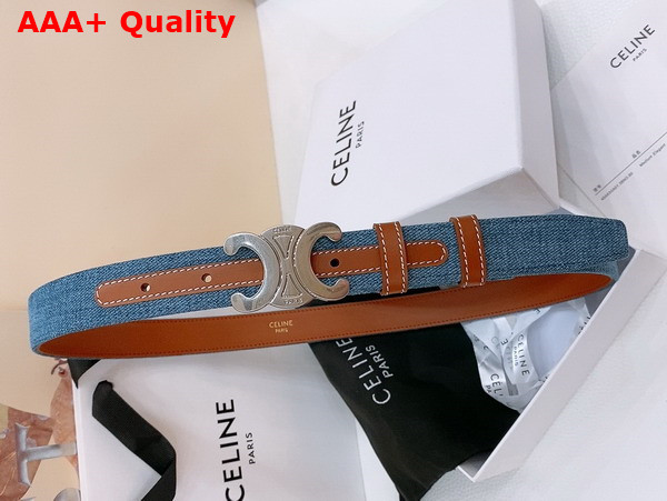 Celine Medium 25mm Triomphe Belt in Blue Denim Replica