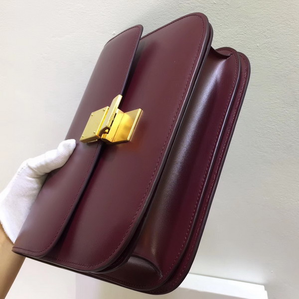 Celine Medium Box Bag Bordeaux Box Calfskin Gold Hardware For Sale