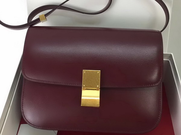 Celine Medium Box Bag Bordeaux Box Calfskin Gold Hardware For Sale