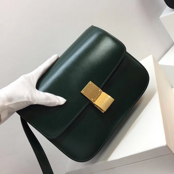Celine Medium Box Bag Dark Green Box Calfskin Gold Hardware For Sale