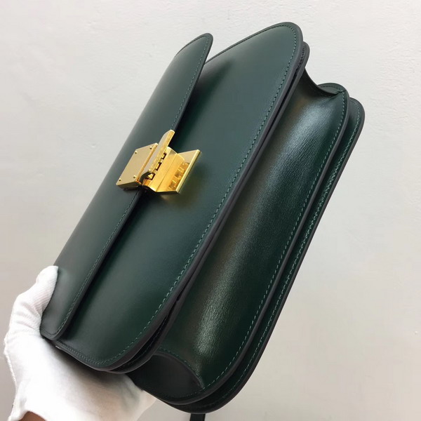 Celine Medium Box Bag Dark Green Box Calfskin Gold Hardware For Sale