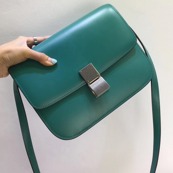 Celine Medium Box Bag Turquoise Box Calfskin Silver Hardware For Sale
