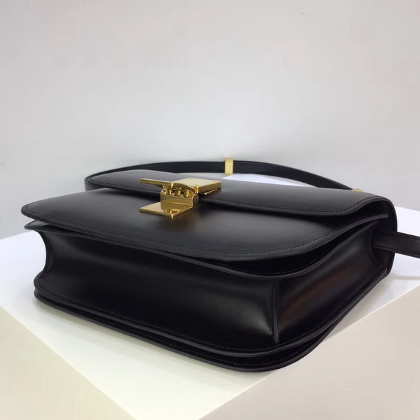 Celine Medium Box Bag in Black Box Calfskin Gold Hardware For Sale
