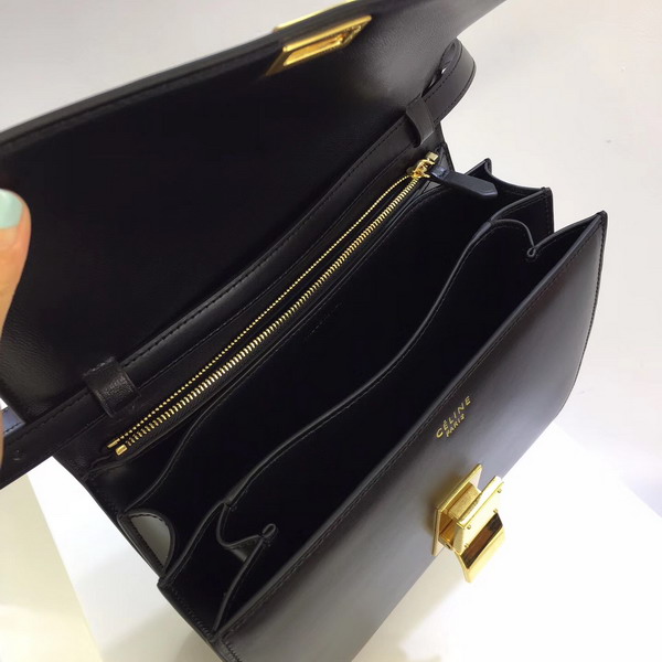 Celine Medium Box Bag in Black Box Calfskin Gold Hardware For Sale