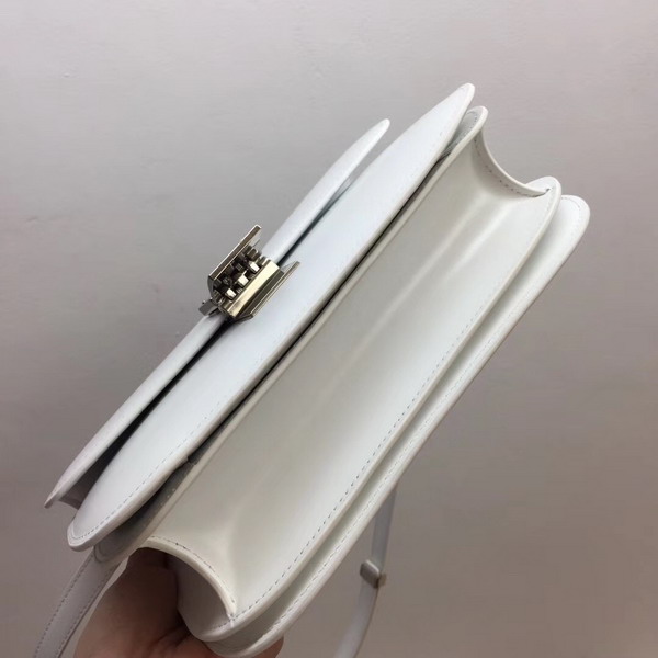 Celine Medium Box Bag in White Box Leather with Silver Hardwares For Sale