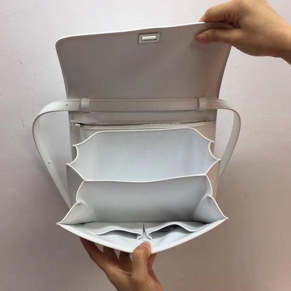Celine Medium Box Bag in White Box Leather with Silver Hardwares For Sale