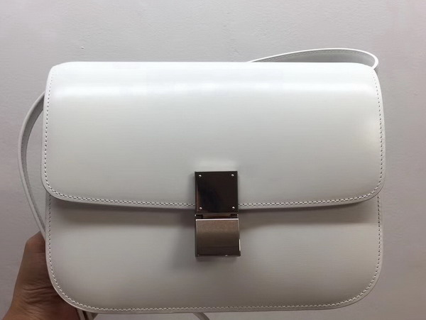 Celine Medium Box Bag in White Box Leather with Silver Hardwares For Sale