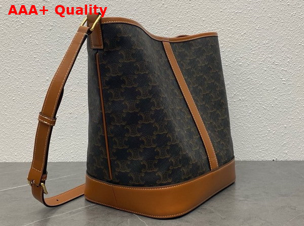 Celine Medium Bucket in Triomphe Canvas and Calfskin Tan Replica